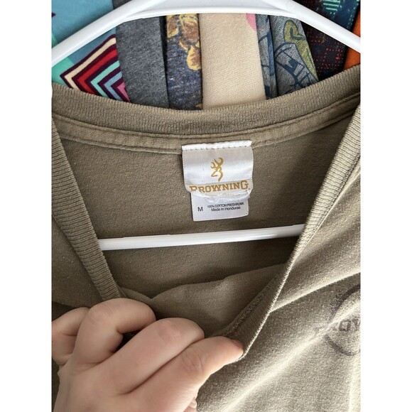 Browning T Shirt Men's Medium Beige One Track Mind Hunting Dog - Picture 4 of 4